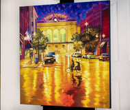 Original art for sale at UGallery.com | Lights Reflection After the Rain. Union Station by Stanislav Sidorov | $3,800 | oil painting | 36' h x 36' w | thumbnail 3