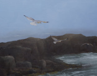 Monhegan Morning - Fog and Seagulls by Steve Boggs |   Closeup View of Artwork 