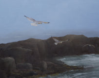Original art for sale at UGallery.com | Monhegan Morning - Fog and Seagulls by Steve Boggs | $2,175 | oil painting | 30' h x 40' w | thumbnail 4