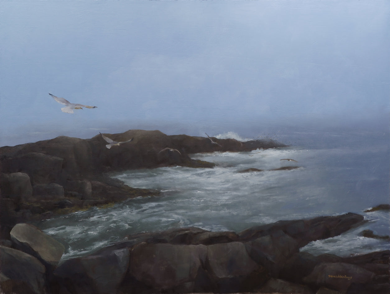 Monhegan Morning - Fog and Seagulls by Steve Boggs |  Artwork Main Image 