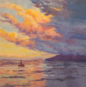 Original art for sale at UGallery.com | Sunset Sail by Karen E Lewis | $550 | oil painting | 12' h x 12' w
