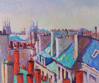 oil painting by Suren Nersisyan titled Roofs of the City, Paris