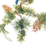 Original art for sale at UGallery.com | Blue Jays Among the Pines by Suren Nersisyan | $325 | watercolor painting | 16' h x 12' w | thumbnail 3
