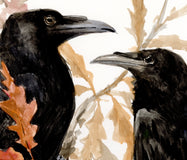 Original art for sale at UGallery.com | Two Ravens on the Autumn Oak Tree by Suren Nersisyan | $325 | watercolor painting | 16' h x 12' w | thumbnail 3