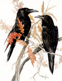 Original art for sale at UGallery.com | Two Ravens on the Autumn Oak Tree by Suren Nersisyan | $325 | watercolor painting | 16' h x 12' w | thumbnail 1