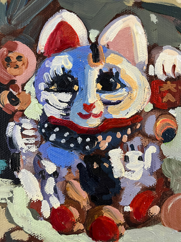 Lucky Cat and Succulents by Tara Zalewsky-Nease |  Closeup View of Artwork 