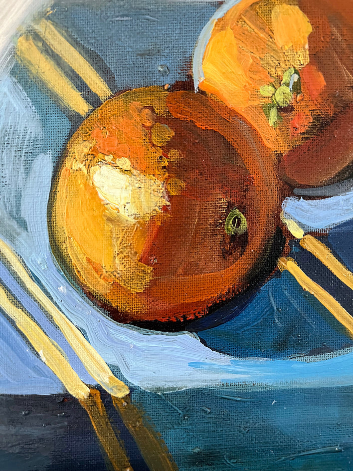 Tangerine Table Top by Tara Zalewsky-Nease |  Closeup View of Artwork 