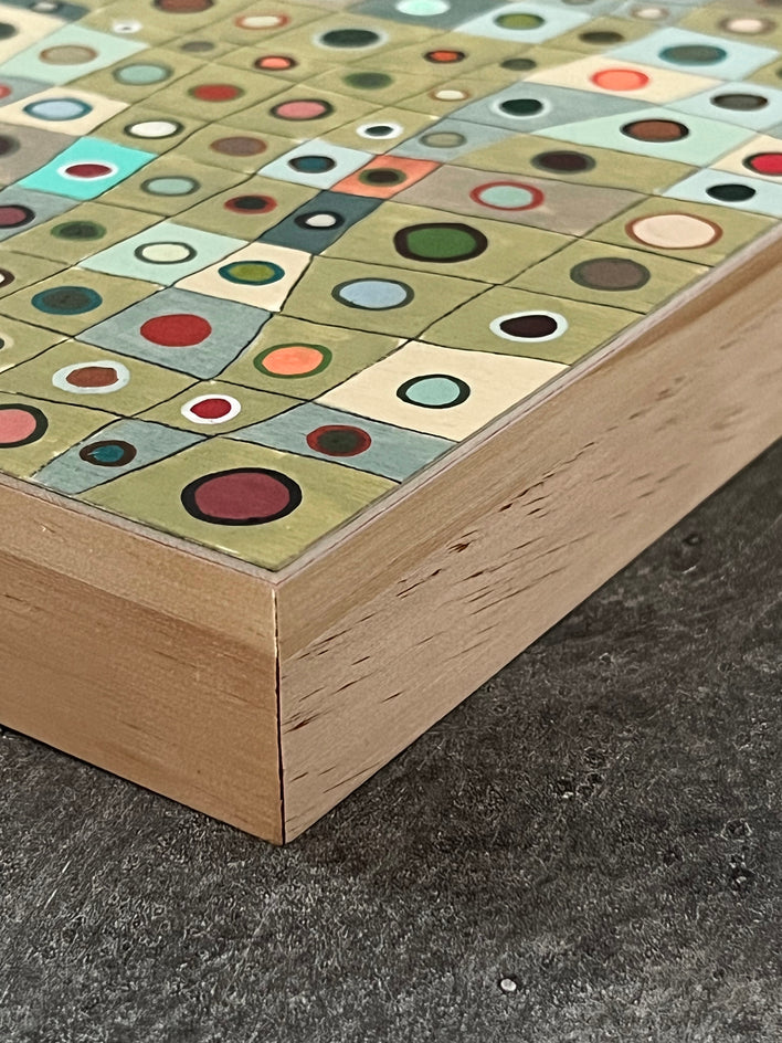 Irregular Grid with Circles by Terri Bell |  Side View of Artwork 