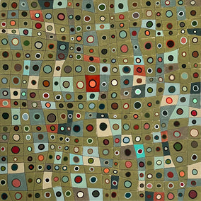 mixed media artwork by Terri Bell titled Irregular Grid with Circles