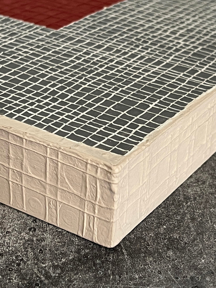 Red Square | White Mesh by Terri Bell |  Side View of Artwork 