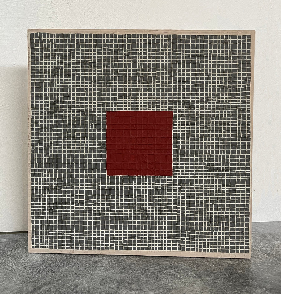 Red Square | White Mesh by Terri Bell |  Context View of Artwork 