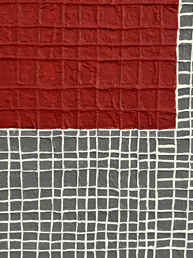 Red Square | White Mesh by Terri Bell |   Closeup View of Artwork 