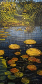 mixed media artwork by Theresa Andreas-O'Leary titled Autumn Lily Pond
