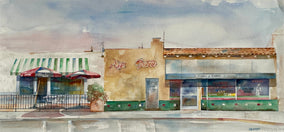 Original art for sale at UGallery.com | Pizza Grotto by Thomas Hoerber | $975 | watercolor painting | 13' h x 27.25' w