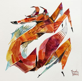 watercolor painting by Timothy Banks titled Fox in Flight