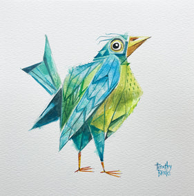 watercolor painting by Timothy Banks titled Green Apple Bird