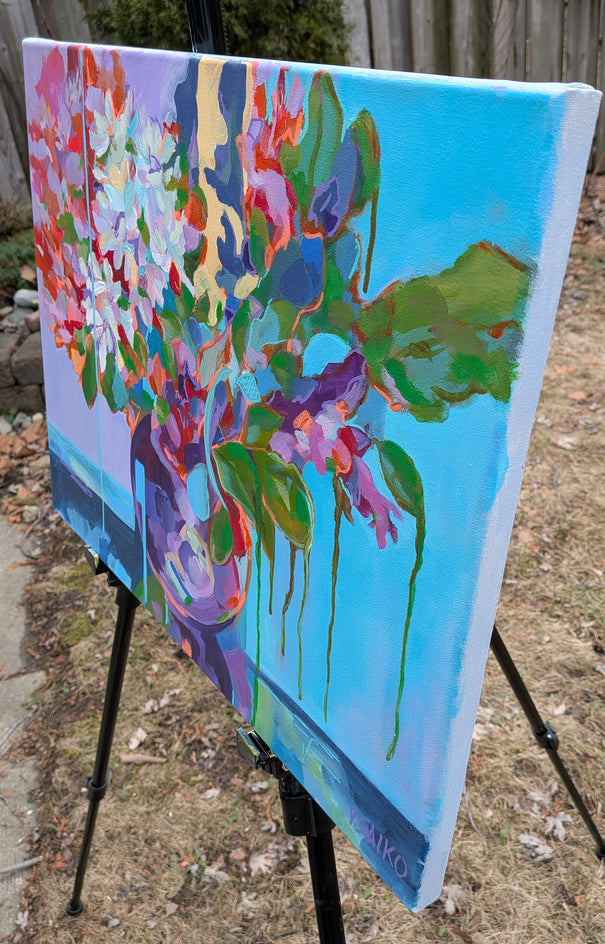 Autumn Flowers and Leaves by Vera Saiko |  Side View of Artwork 