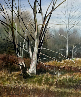 Original art for sale at UGallery.com | Autumn Sentinel by Vic Roschkov | $825 | watercolor painting | 24.75' h x 20.5' w