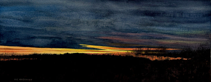 watercolor painting by Vic Roschkov titled Edge of Night