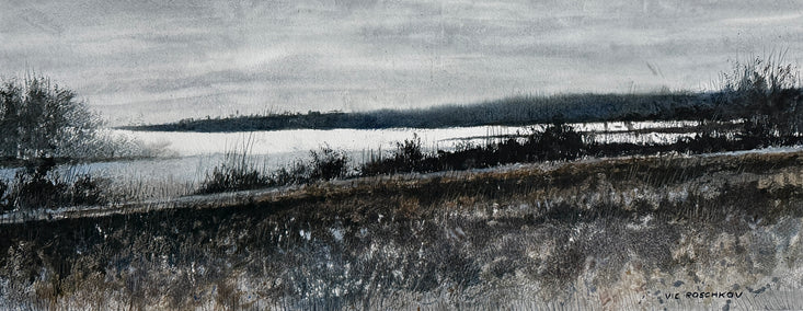 watercolor painting by Vic Roschkov titled Frozen Silence