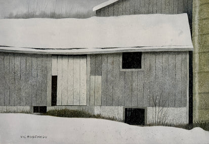 watercolor painting by Vic Roschkov titled Light Snow