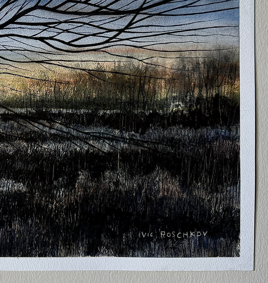 Nearing Dusk by Vic Roschkov |  Side View of Artwork 