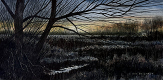 Original art for sale at UGallery.com | Nearing Dusk by Vic Roschkov | $550 | watercolor painting | 10.5' h x 21' w | thumbnail 1
