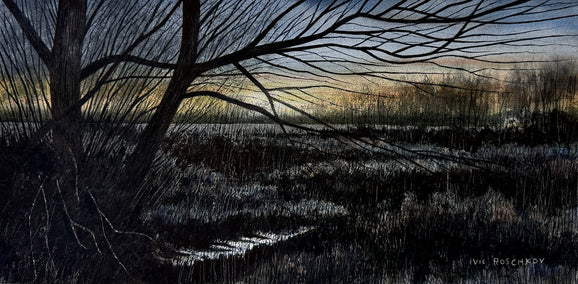 watercolor painting by Vic Roschkov titled Nearing Dusk