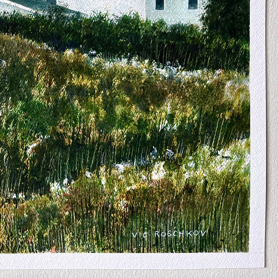 Secluded Country Home by Vic Roschkov |  Side View of Artwork 