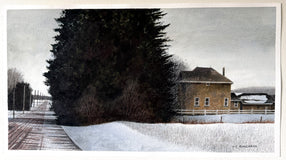 Original art for sale at UGallery.com | Solitude in Snow by Vic Roschkov | $750 | watercolor painting | 14.25' h x 26.75' w | thumbnail 3