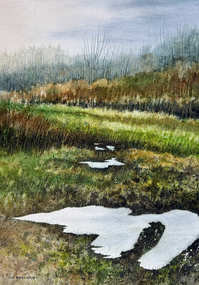 Original art for sale at UGallery.com | Spring Rains by Vic Roschkov | $725 | watercolor painting | 25.75' h x 18.25' w