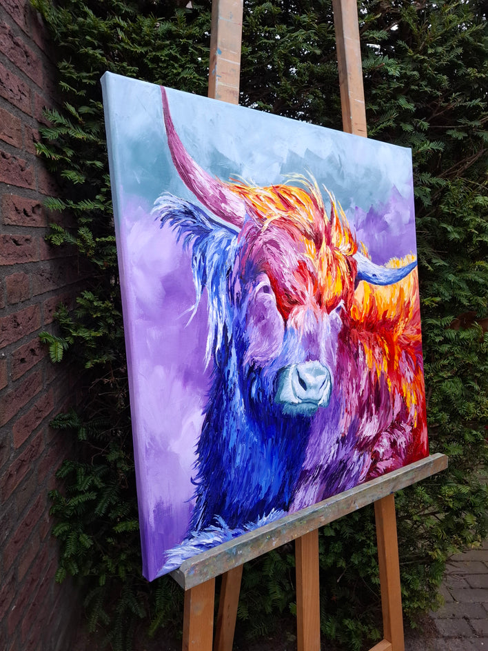 Sunlit Bliss of a Highland Beauty by Viktoria Goudbeek |  Side View of Artwork 