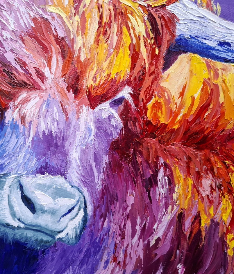 Sunlit Bliss of a Highland Beauty by Viktoria Goudbeek |  Closeup View of Artwork 