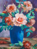 Original art for sale at UGallery.com | Orange Roses in a Blue Vaas by Viktoria Goudbeek | $550 | pastel artwork | 15.7' h x 11.8' w | thumbnail 4