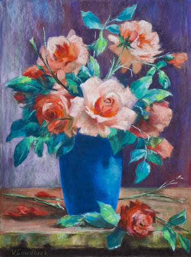 Orange Roses in a Blue Vaas by Viktoria Goudbeek |  Artwork Main Image 