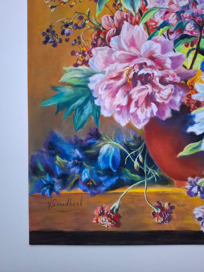Still Life with Flowers in the Style of Dutch Masters 2 by Viktoria Goudbeek |  Side View of Artwork 