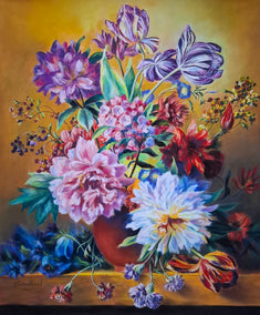 pastel artwork by Viktoria Goudbeek titled Still Life with Flowers in the Style of Dutch Masters 2
