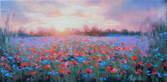 Original art for sale at UGallery.com | Joyful Meadow Sunrise by Viktoria Majestic | $475 | oil painting | 6' h x 12' w | thumbnail 1