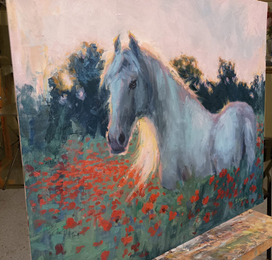 Poppy Field Sunset by Viktoria Majestic |  Side View of Artwork 