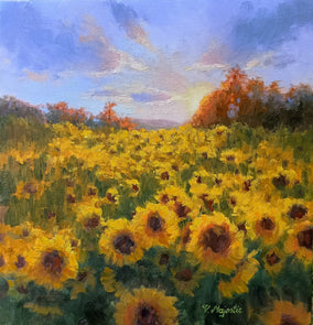 Original art for sale at UGallery.com | Sunflower Sunset by Viktoria Majestic | $625 | oil painting | 12' h x 12' w