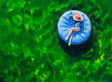 oil painting by Warren Keating titled Echoes of Peace in Green and Blue