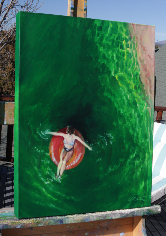 Serenity in Scarlet and Green by Warren Keating |  Side View of Artwork 