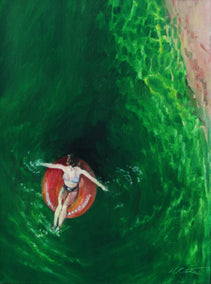 oil painting by Warren Keating titled Serenity in Scarlet and Green