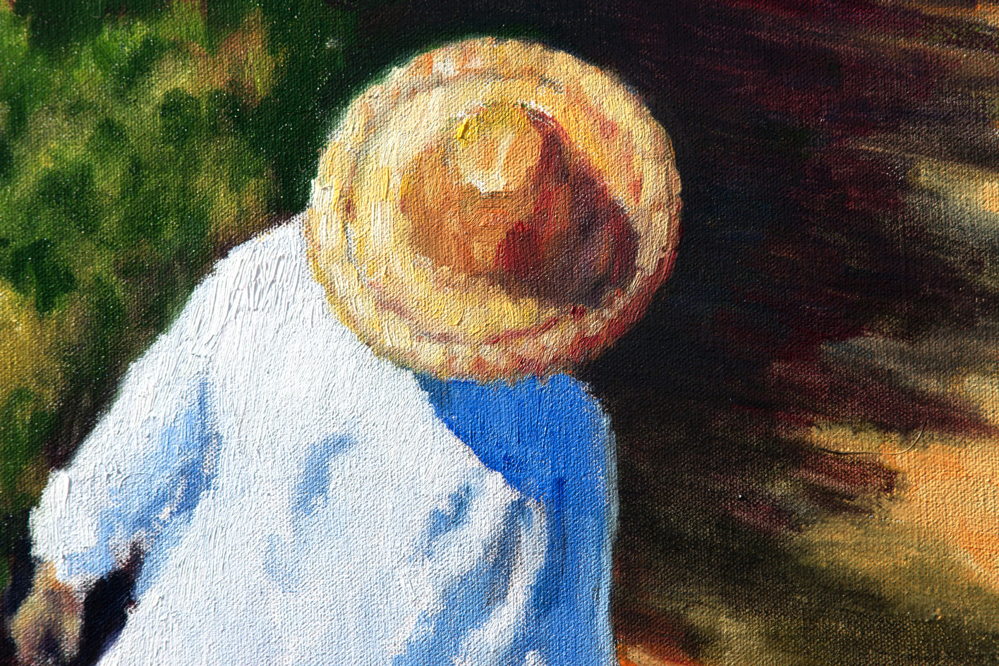 Spring Shadows and Straw Hat by Warren Keating |  Closeup View of Artwork 