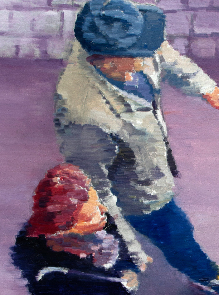 Two Figures in Purple Ambiance by Warren Keating |  Closeup View of Artwork 