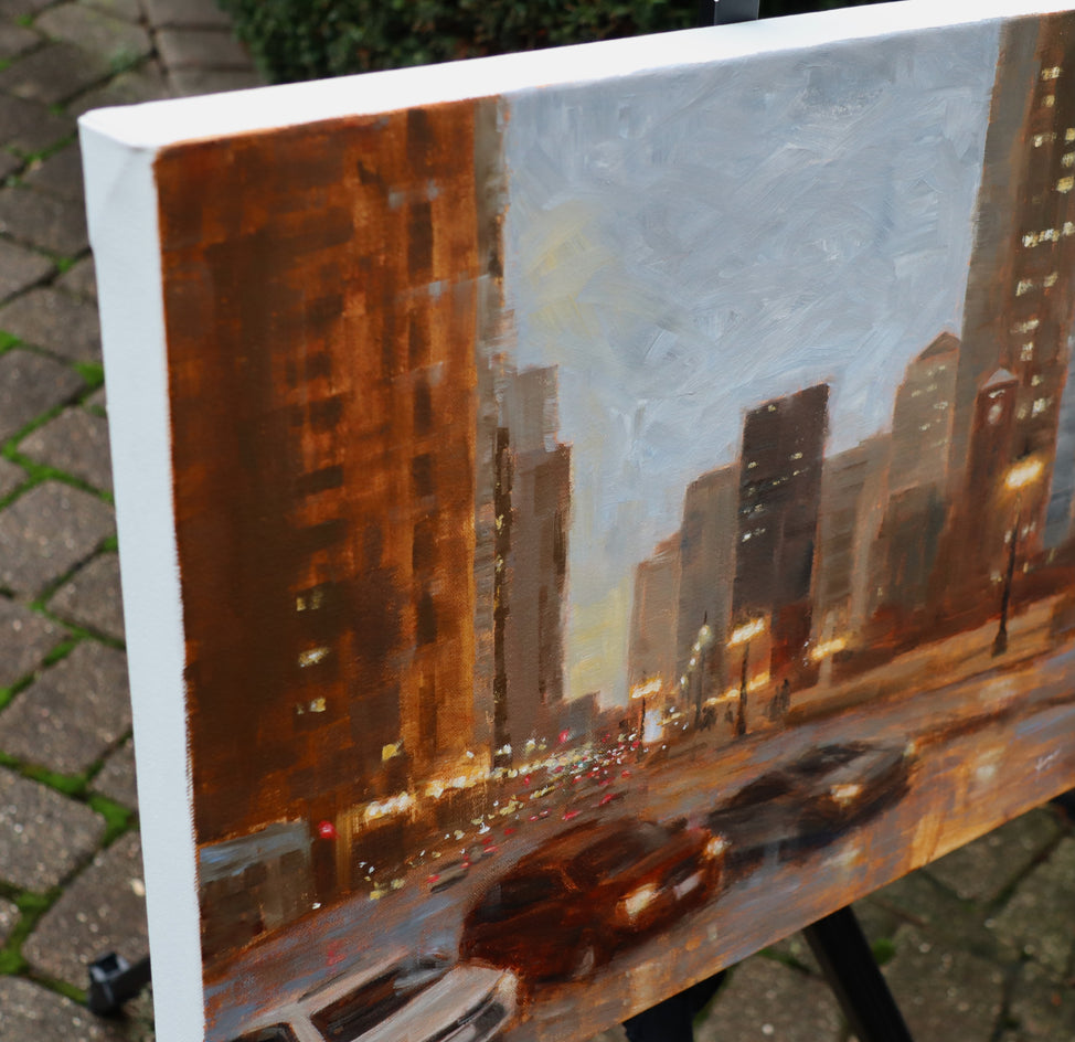 A Moment on Wacker Drive by Yangzi Xu |  Side View of Artwork 