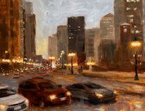 Original art for sale at UGallery.com | A Moment on Wacker Drive by Yangzi Xu | $925 | oil painting | 16' h x 20' w | thumbnail 4
