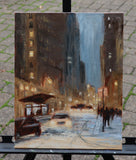 Original art for sale at UGallery.com | Evening Snowfall in the City by Yangzi Xu | $425 | oil painting | 14' h x 11' w | thumbnail 3