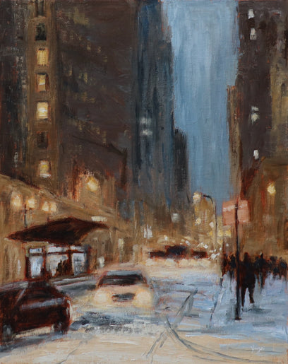 Evening Snowfall in the City by Yangzi Xu | Artwork Main Image