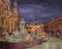 Original art for sale at UGallery.com | Holiday Magic at Piazza Navona by Yangzi Xu | $700 | oil painting | 16' h x 20' w | thumbnail 1